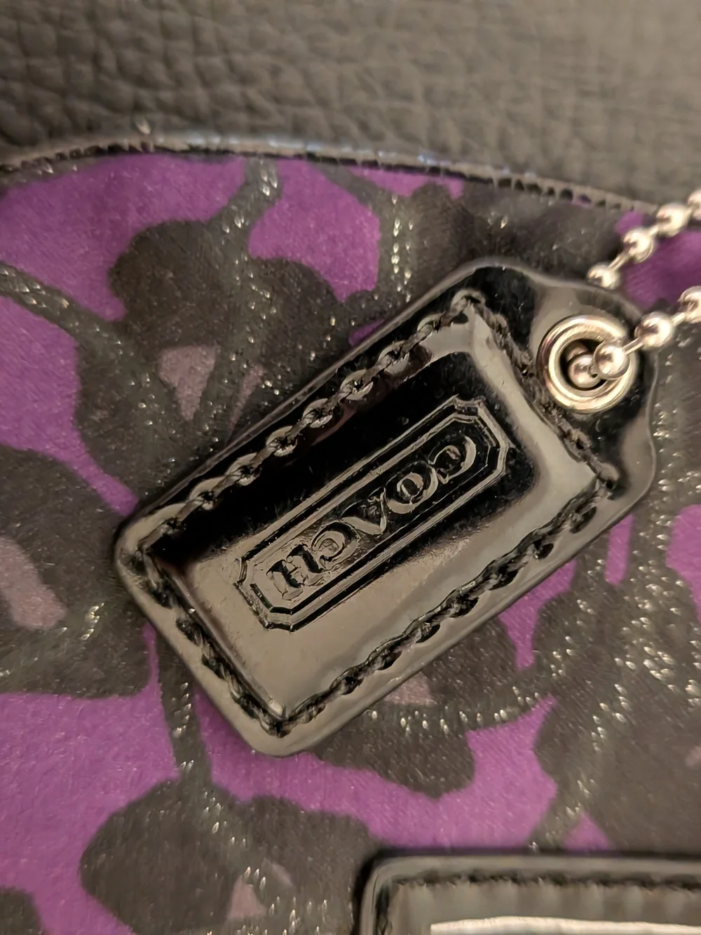 Coach Poppy Purple & Black Signature Wristlet with Logo Patch